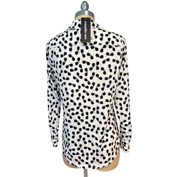Karl Lagerfeld Paris Sunglasses print button down blouse Small NWT - Picture 4 of 6